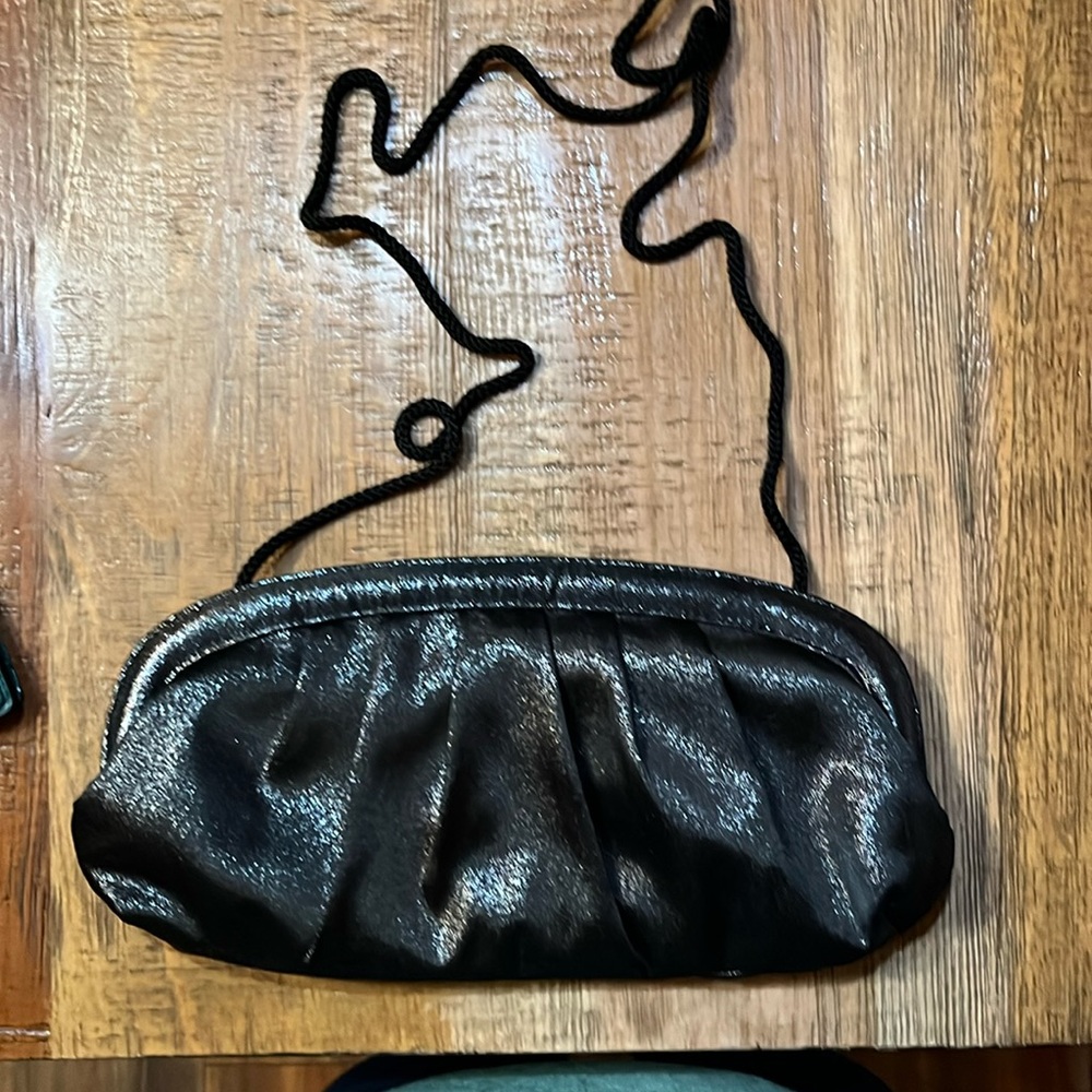 Cute Clutch handbag‎ with string for strap no defects black with silver shimmer